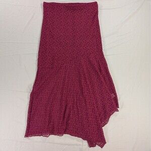 Urban Social Skirt Womens Medium Burgundy Boho Lace Trim Asymmetric Midi